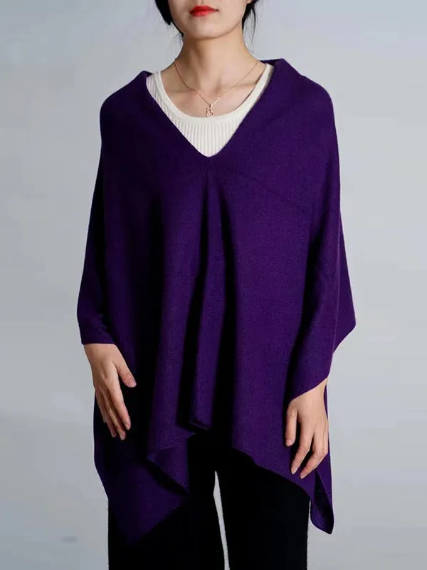 100% Cashmere Solid Color Cape Shawl&Cloak