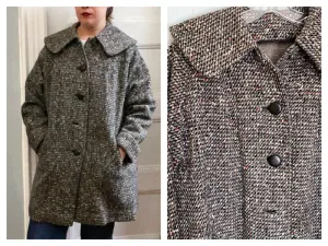 50s 60s Flecked Tweed Swing Coat | L/XL