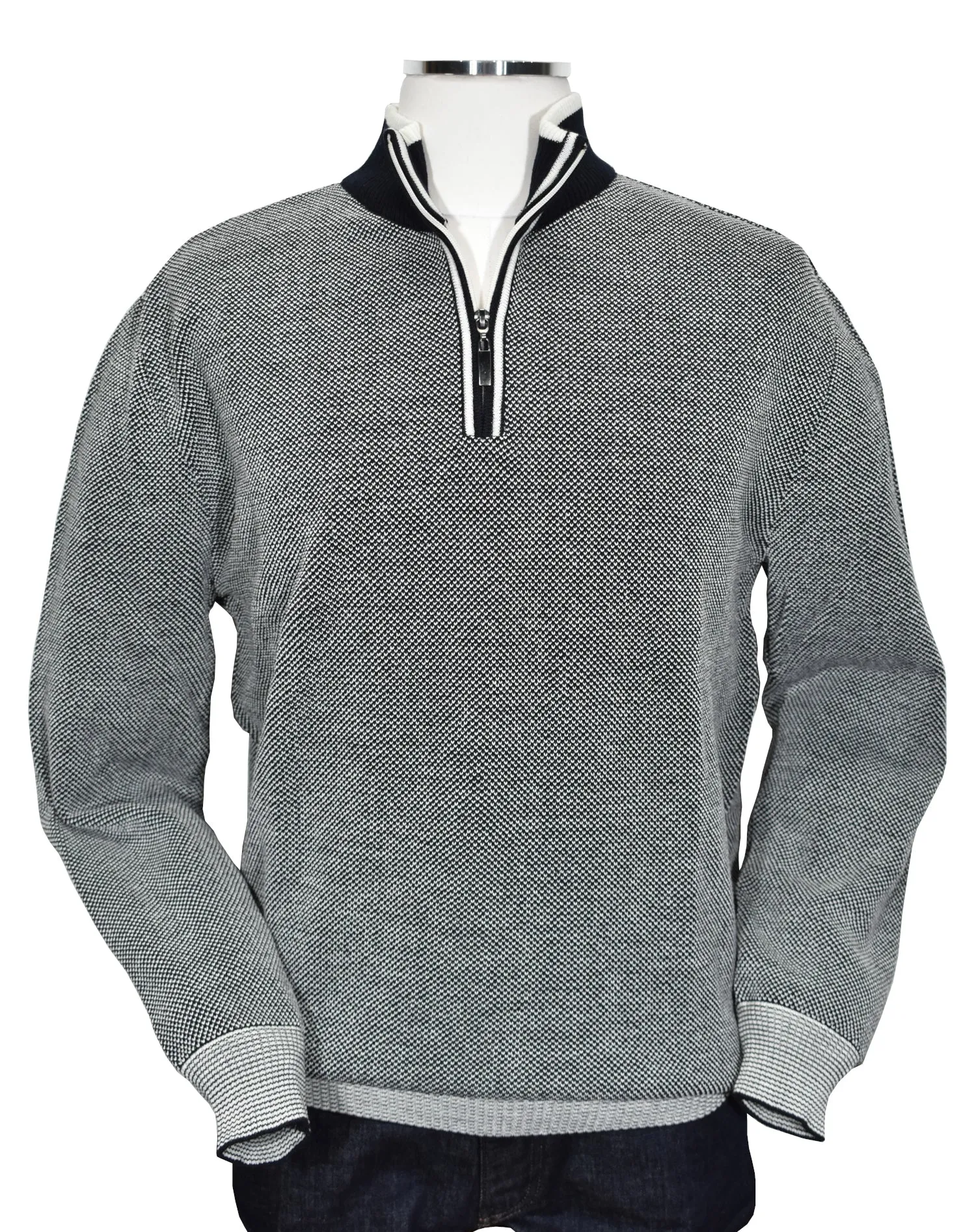 562 Marcello Ecru-Navy Exclusive Quarter Zip