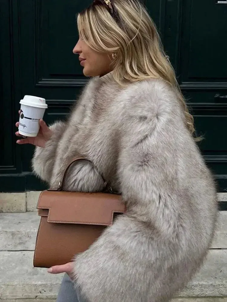 Advbridge Fluffy Faux Fur Coat For Women Winter Elegant Loose Long Sleeve Jacket Female Luxury Thick Lady High Street Outerwear