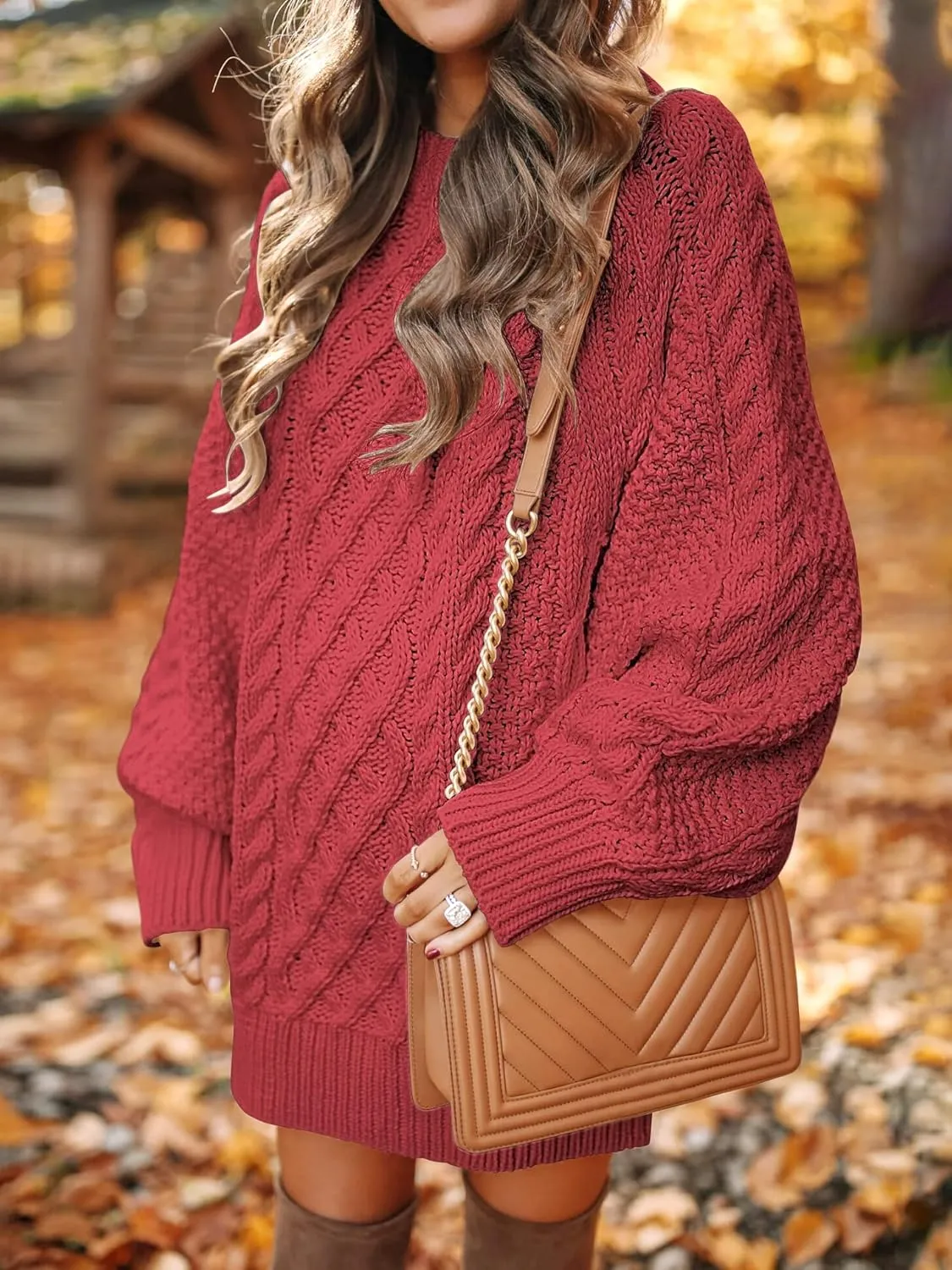 ANRABESS Women Long Sleeve Oversized Cable Knit Chunky Baggy Loose Pullover Tunic Mini Sweater Dress 2025 Trendy Fall Outfits