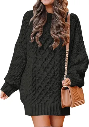 ANRABESS Women Long Sleeve Oversized Cable Knit Chunky Baggy Loose Pullover Tunic Mini Sweater Dress 2025 Trendy Fall Outfits