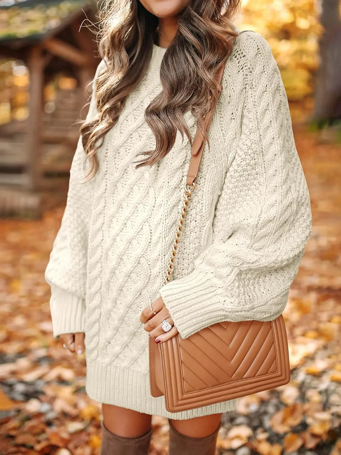 ANRABESS Women Long Sleeve Oversized Cable Knit Chunky Baggy Loose Pullover Tunic Mini Sweater Dress 2025 Trendy Fall Outfits