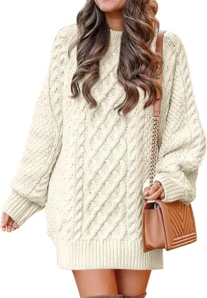 ANRABESS Women Long Sleeve Oversized Cable Knit Chunky Baggy Loose Pullover Tunic Mini Sweater Dress 2025 Trendy Fall Outfits