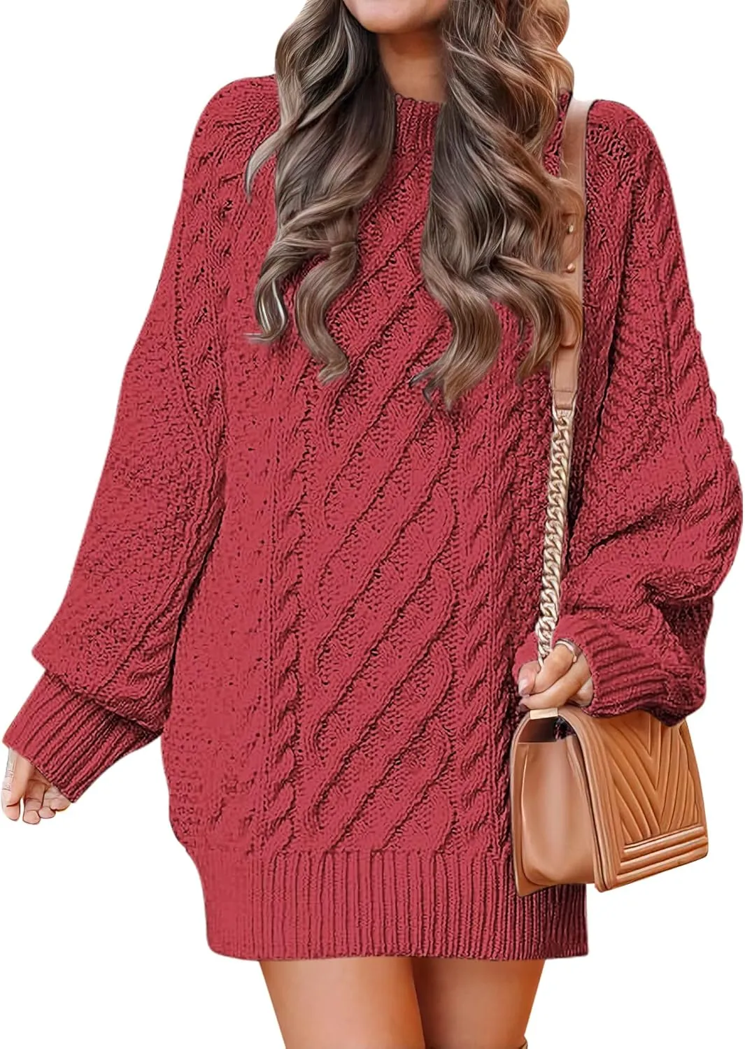ANRABESS Women Long Sleeve Oversized Cable Knit Chunky Baggy Loose Pullover Tunic Mini Sweater Dress 2025 Trendy Fall Outfits