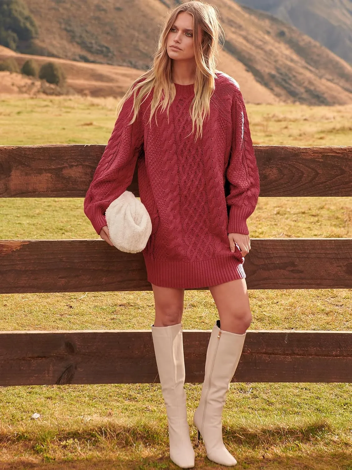 ANRABESS Women Long Sleeve Oversized Cable Knit Chunky Baggy Loose Pullover Tunic Mini Sweater Dress 2025 Trendy Fall Outfits