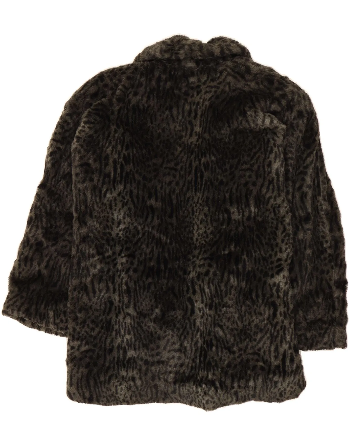 ATOS LOMBARDINI Womens Faux Fur Overcoat UK 22 3XL Black Animal Print
