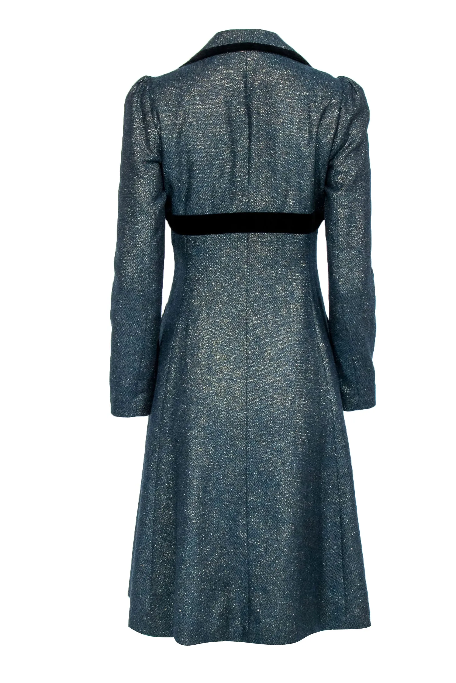 Betsey Johnson - Green Lurex Coat w/ Velvet Trimming Sz 6