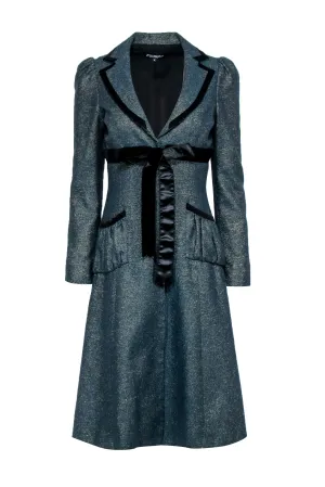 Betsey Johnson - Green Lurex Coat w/ Velvet Trimming Sz 6