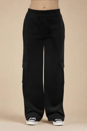 Black Elastic Waist Corduroy Cargo Pants