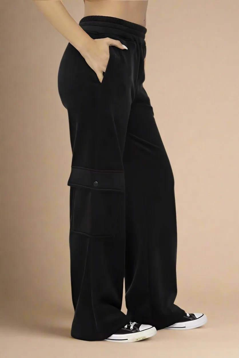 Black Elastic Waist Corduroy Cargo Pants