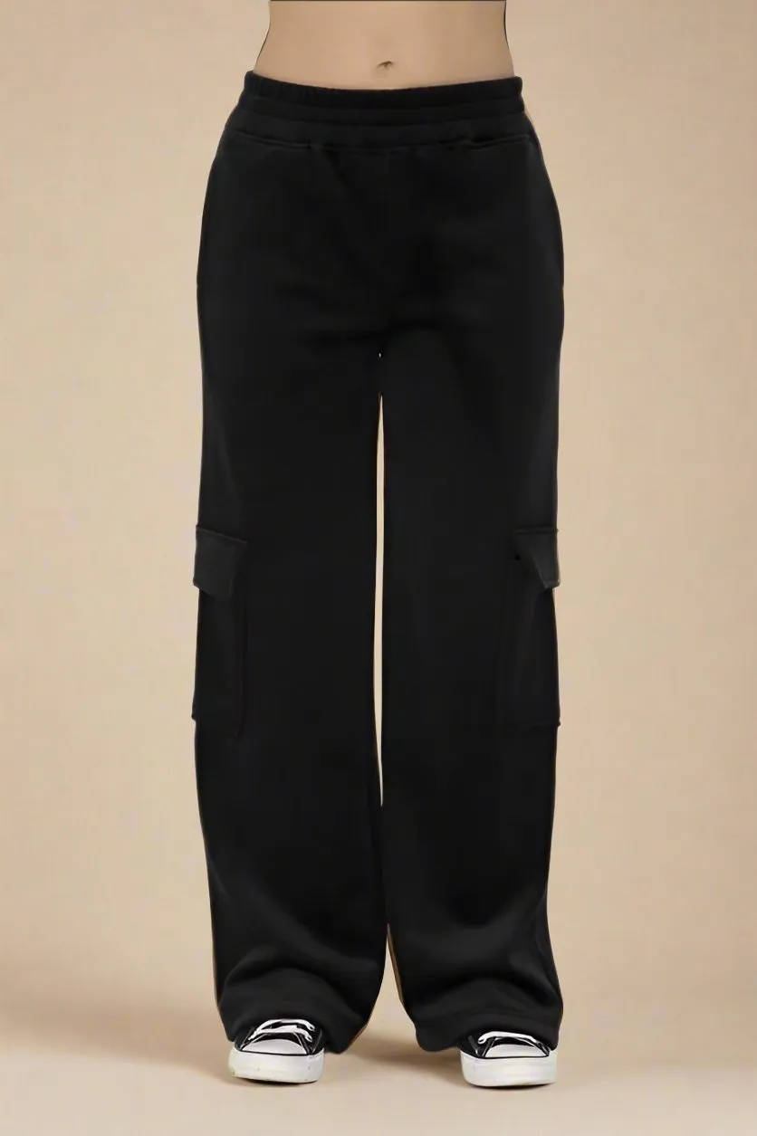 Black Elastic Waist Corduroy Cargo Pants