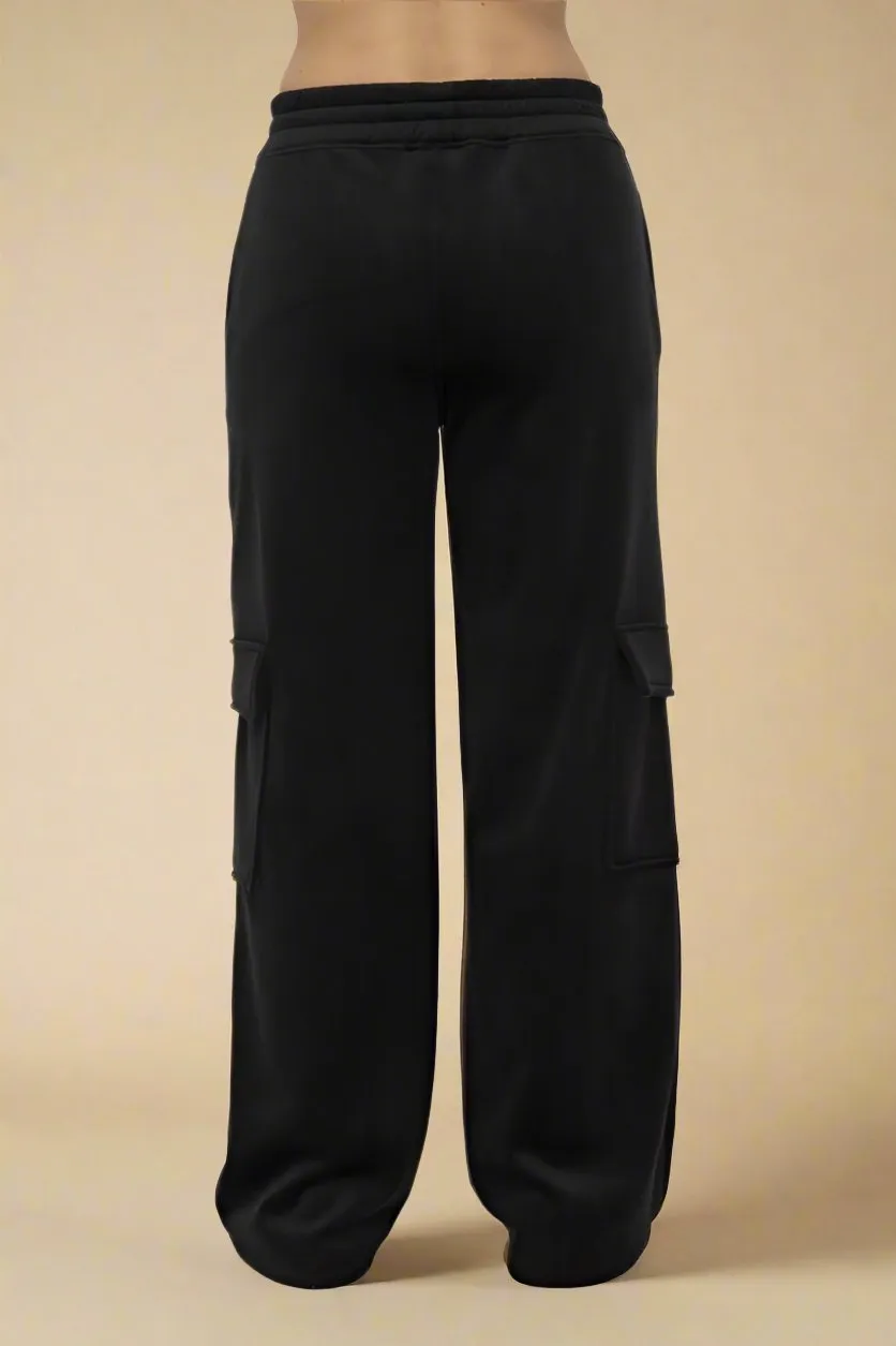 Black Elastic Waist Corduroy Cargo Pants