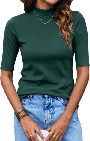 Bluetime Women Tops Half Sleeve Mock Turtleneck Tee Shirts Casual Slim Fit Basic Shirt Blouses