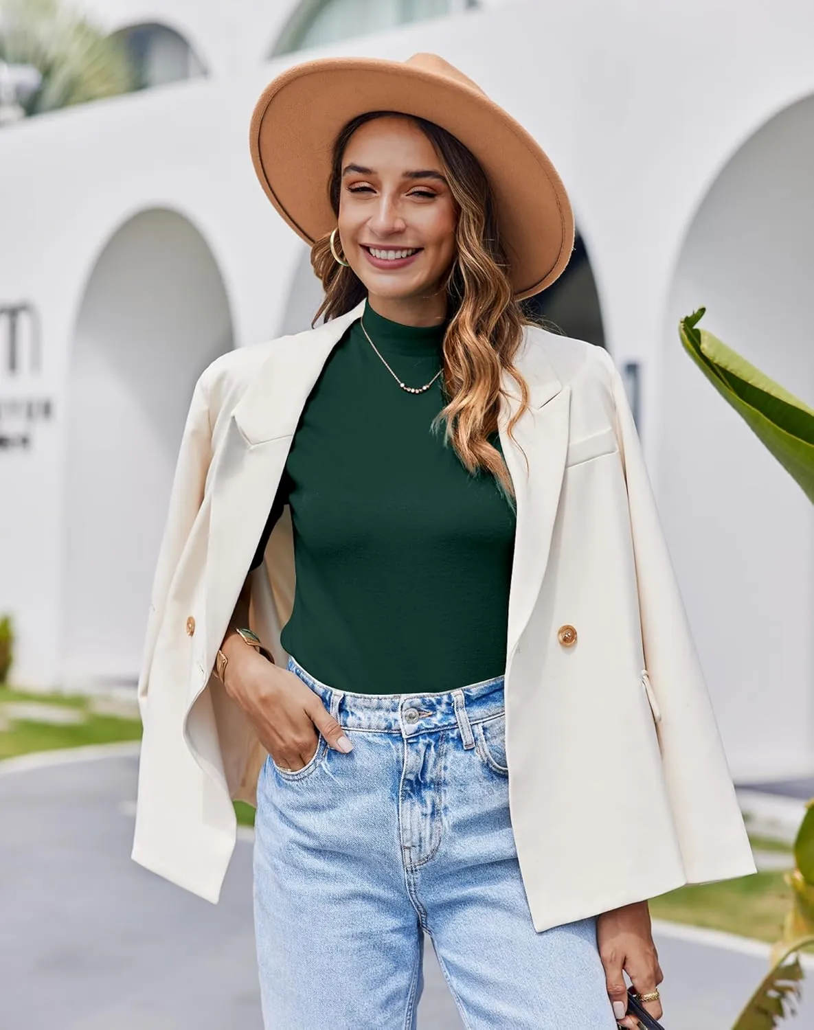 Bluetime Women Tops Half Sleeve Mock Turtleneck Tee Shirts Casual Slim Fit Basic Shirt Blouses