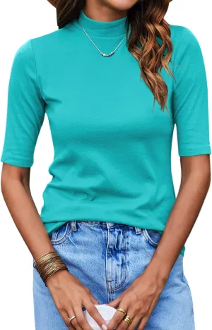 Bluetime Women Tops Half Sleeve Mock Turtleneck Tee Shirts Casual Slim Fit Basic Shirt Blouses