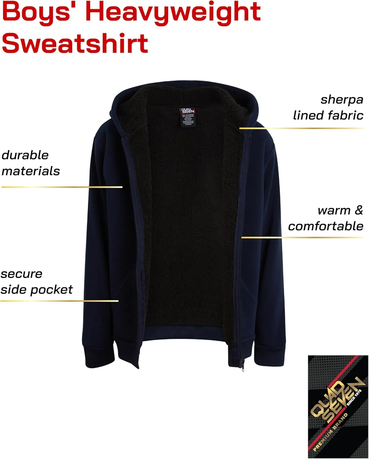 Boys Sweatshirt Heavyweight Sherpa Fleece Lined Zip Hoodie Sweatshirt Winter Sweatshirt Jacket for Boys (8-18)