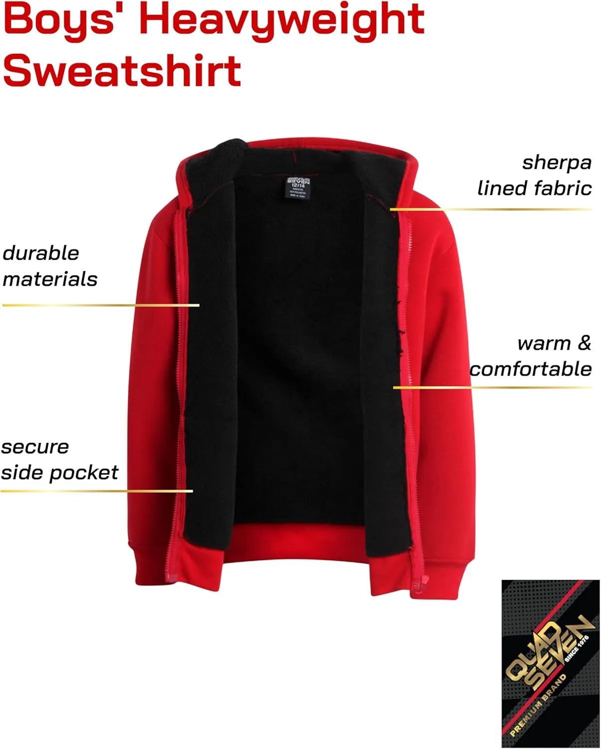 Boys Sweatshirt Heavyweight Sherpa Fleece Lined Zip Hoodie Sweatshirt Winter Sweatshirt Jacket for Boys (8-18)