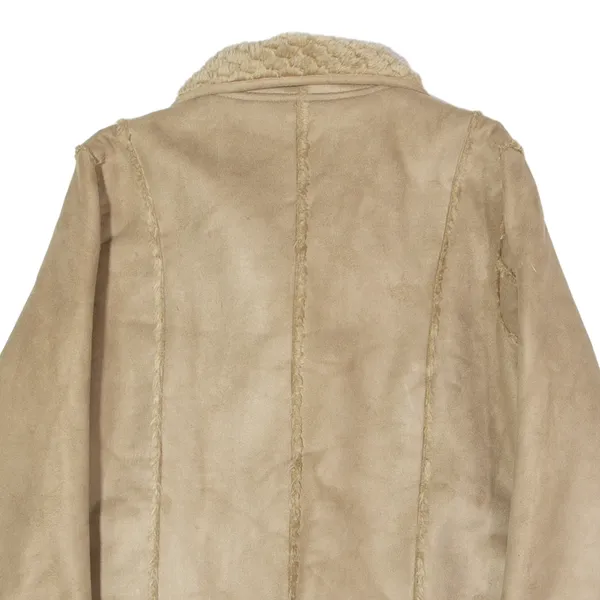 BREAK Womens Overcoat Coat Brown Shearling Faux Suede M
