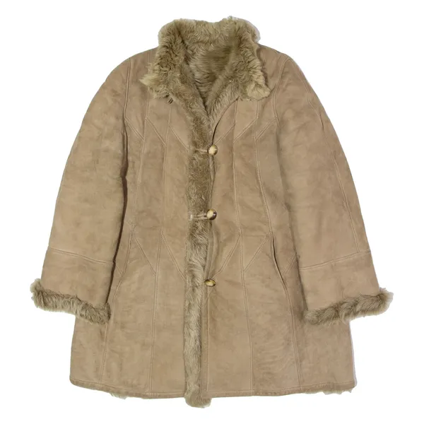 BRECO'S Womens Overcoat Coat Brown Shearling 90s UK 18