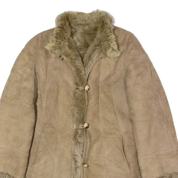 BRECO'S Womens Overcoat Coat Brown Shearling 90s UK 18