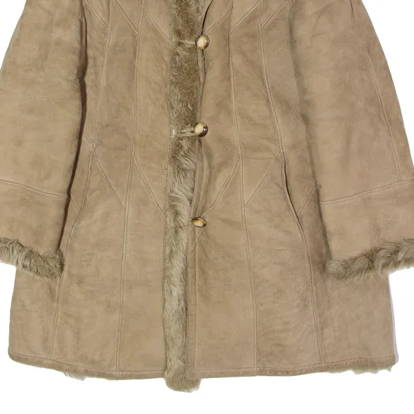 BRECO'S Womens Overcoat Coat Brown Shearling 90s UK 18