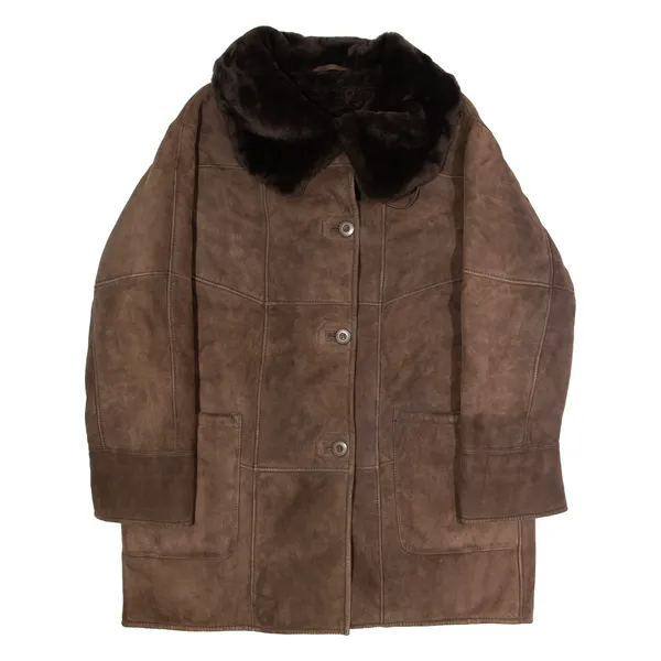 BUCHLER Womens Overcoat Coat Brown Shearling 90s XL