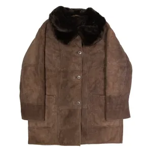 BUCHLER Womens Overcoat Coat Brown Shearling 90s XL