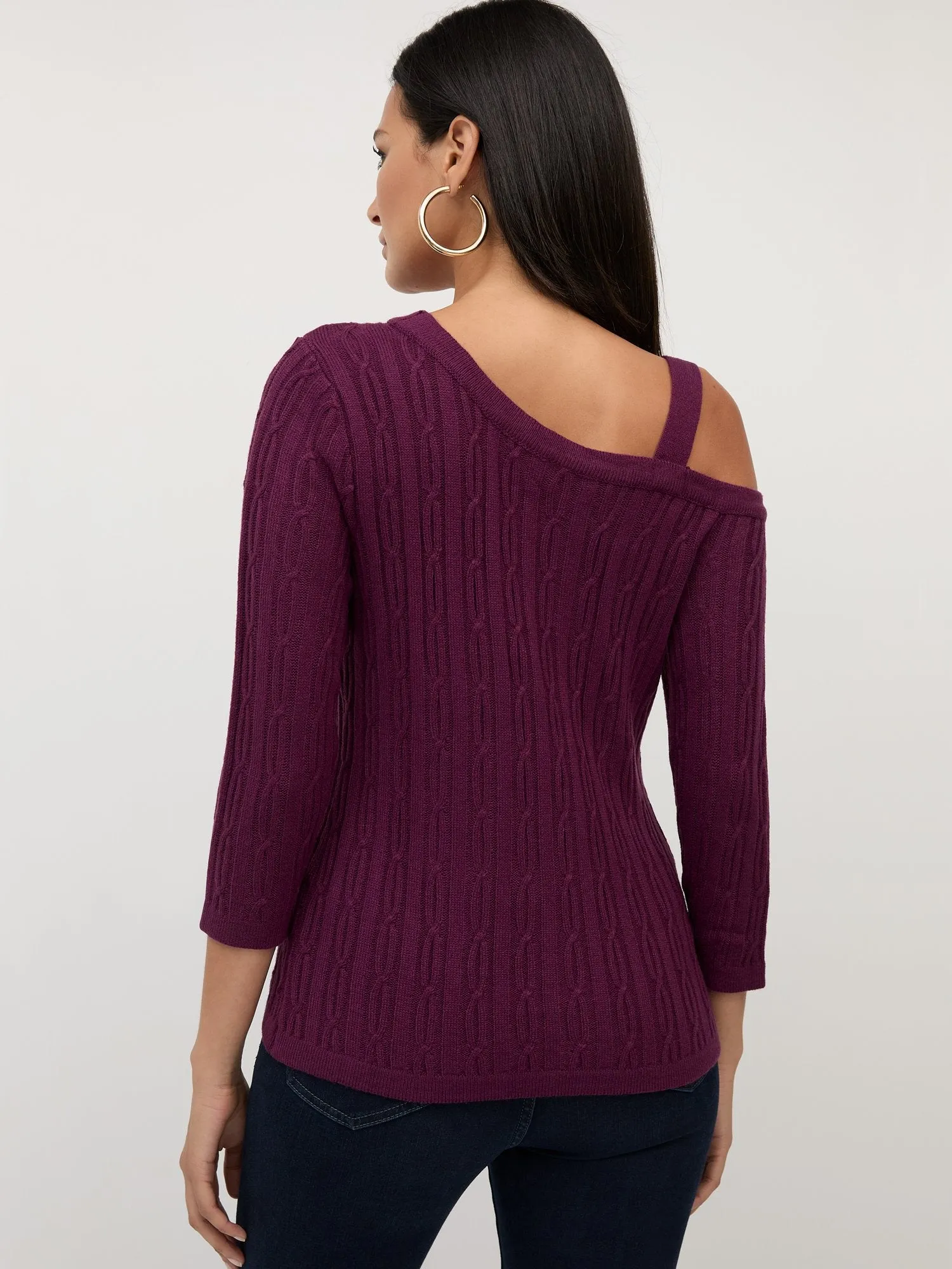 Cable-Knit One-Shoulder Pullover Sweater
