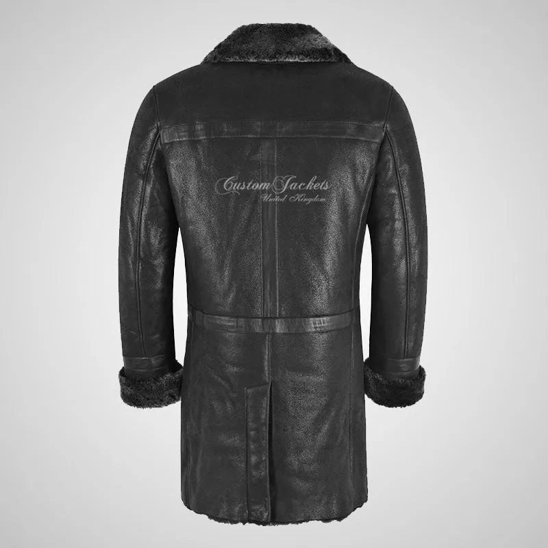 CASPER Men's Double Breasted Shearling Coat Natural Sheepskin Jacket