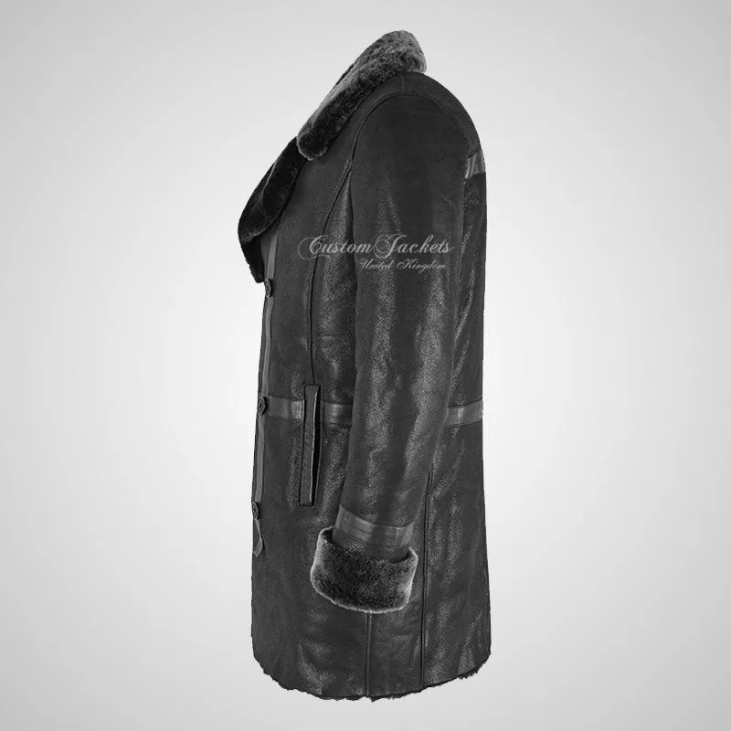 CASPER Men's Double Breasted Shearling Coat Natural Sheepskin Jacket