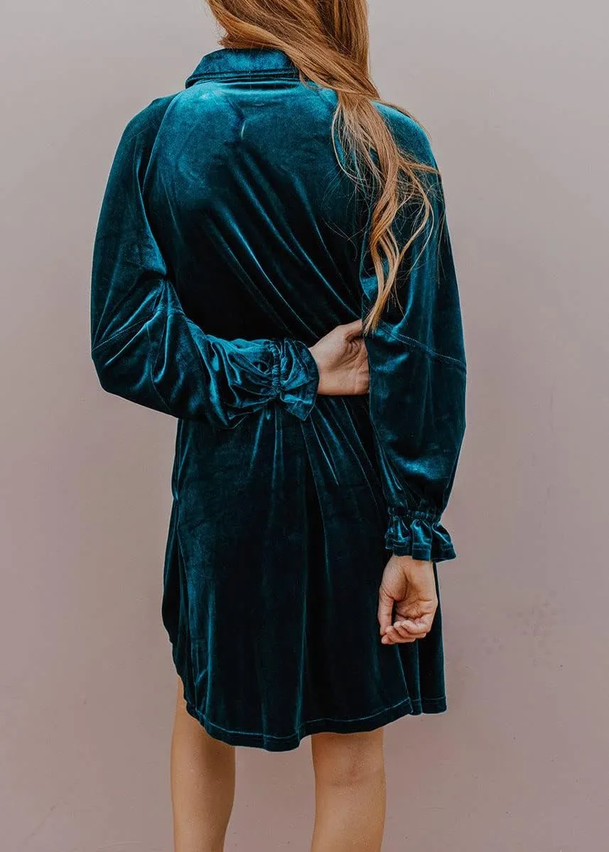 chouyatou Women's Vintage Velvet Mini Dress Long Sleeve Button Down Cocktail Party Shirt Dress