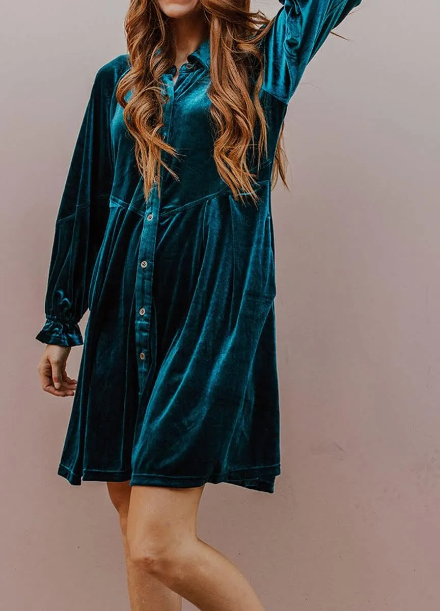 chouyatou Women's Vintage Velvet Mini Dress Long Sleeve Button Down Cocktail Party Shirt Dress
