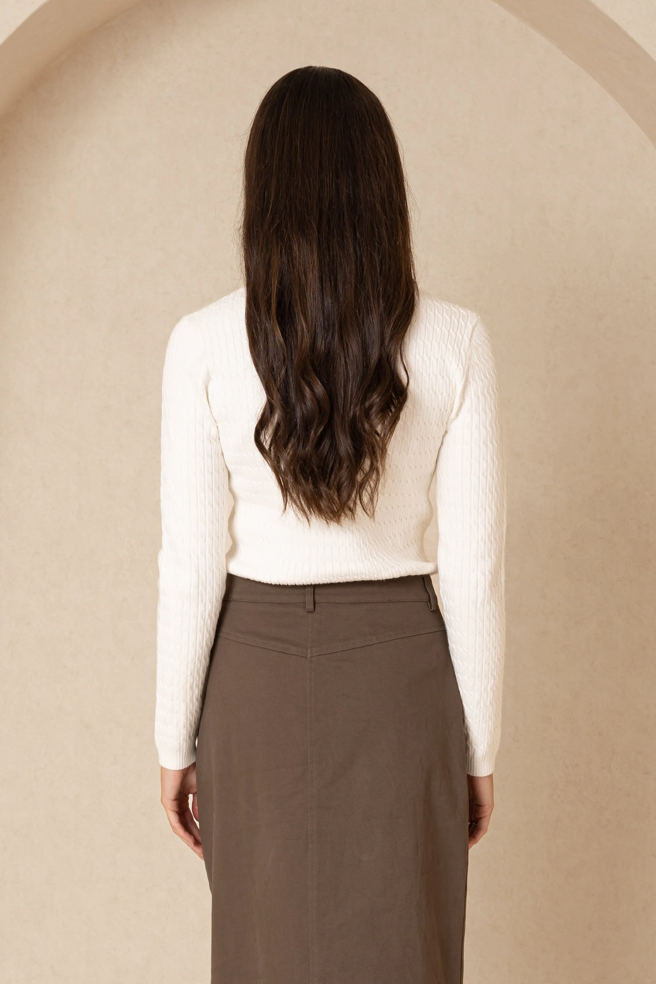 Cream Cable Knit Polo Tee
