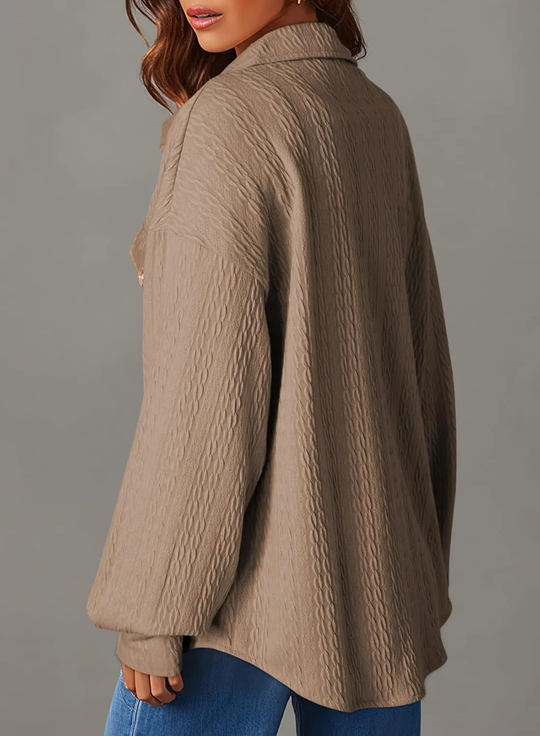 Dokotoo Womens Cable Knit Lightweight Shacket Button Down Shirts Long Sleeve Casual Oversized Blouses Tops