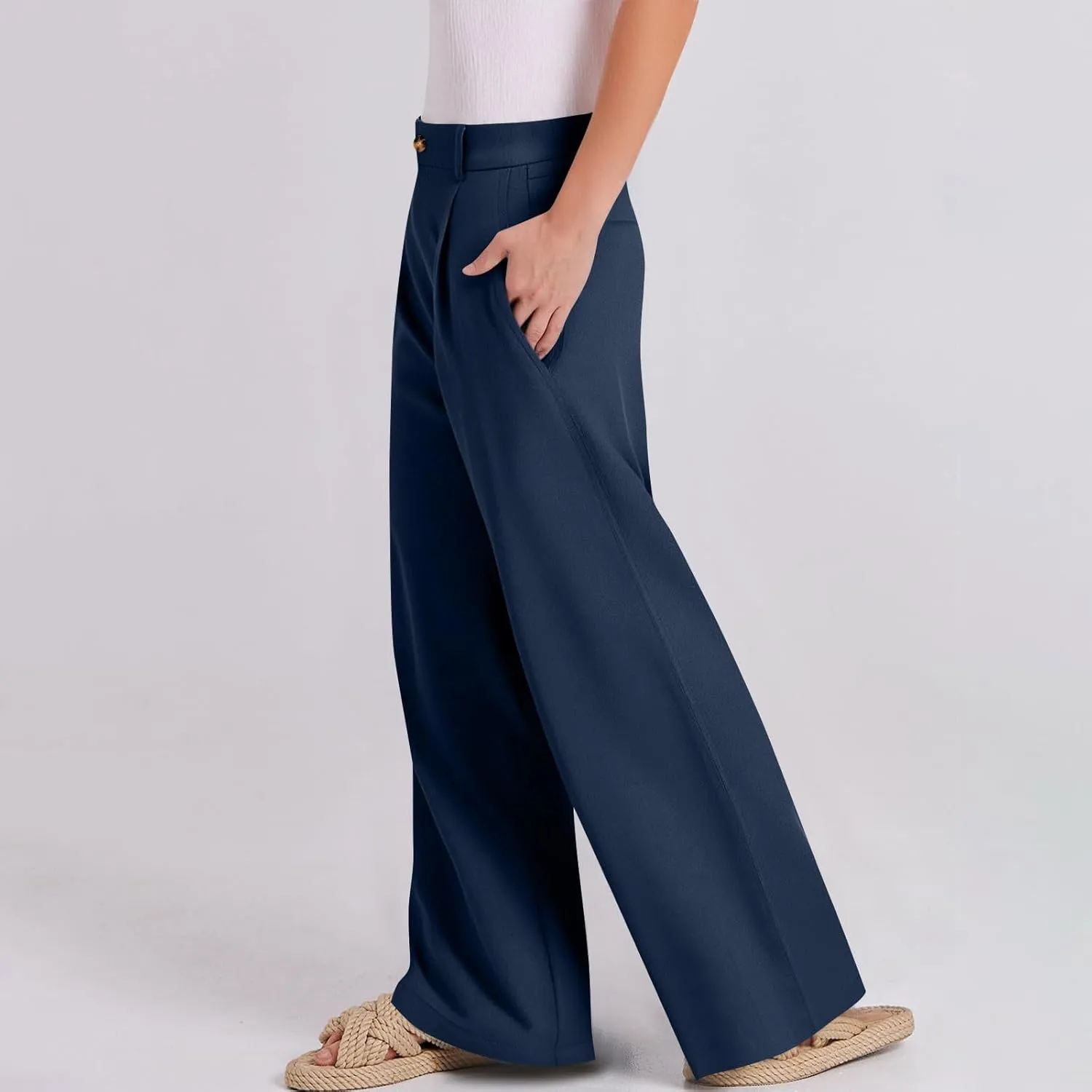 Dress Pants Women Summer Wide Leg Linen Pants Business Casual Office Work Pant Trendy Palazzo Pant 2025