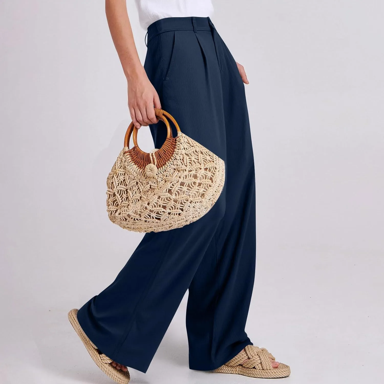 Dress Pants Women Summer Wide Leg Linen Pants Business Casual Office Work Pant Trendy Palazzo Pant 2025