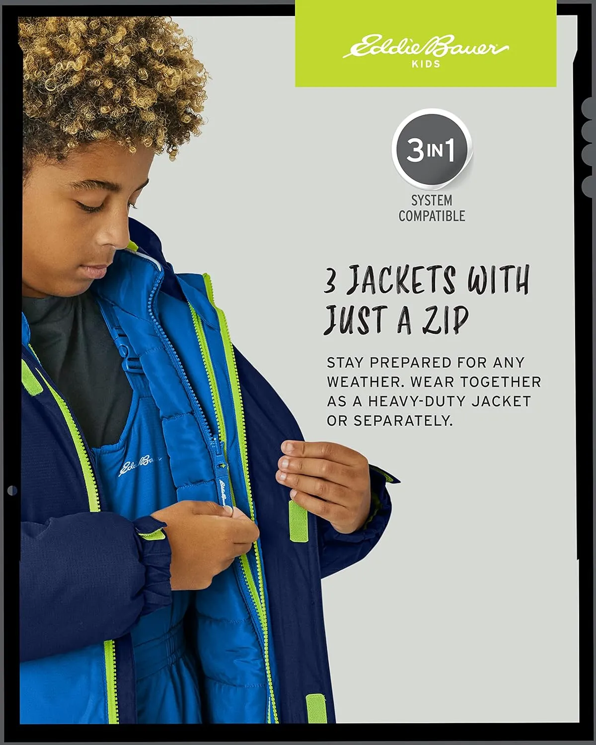 Eddie Bauer Kids' Ski Jacket - Waterproof 3 in 1 Insulated Coat with Removable Shell Jacket for Boys and Girls (3-16)