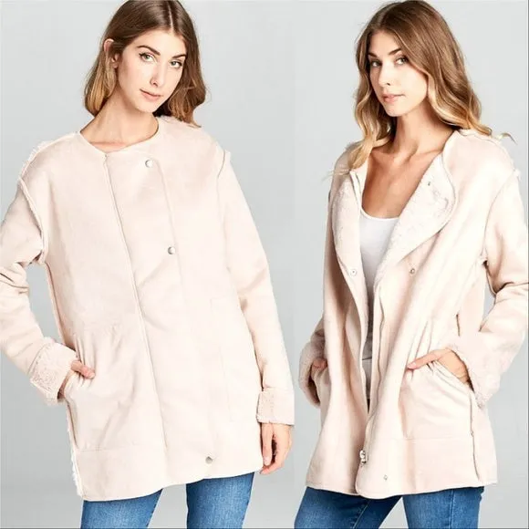 ELLA Suede Fur lined Coat Pink