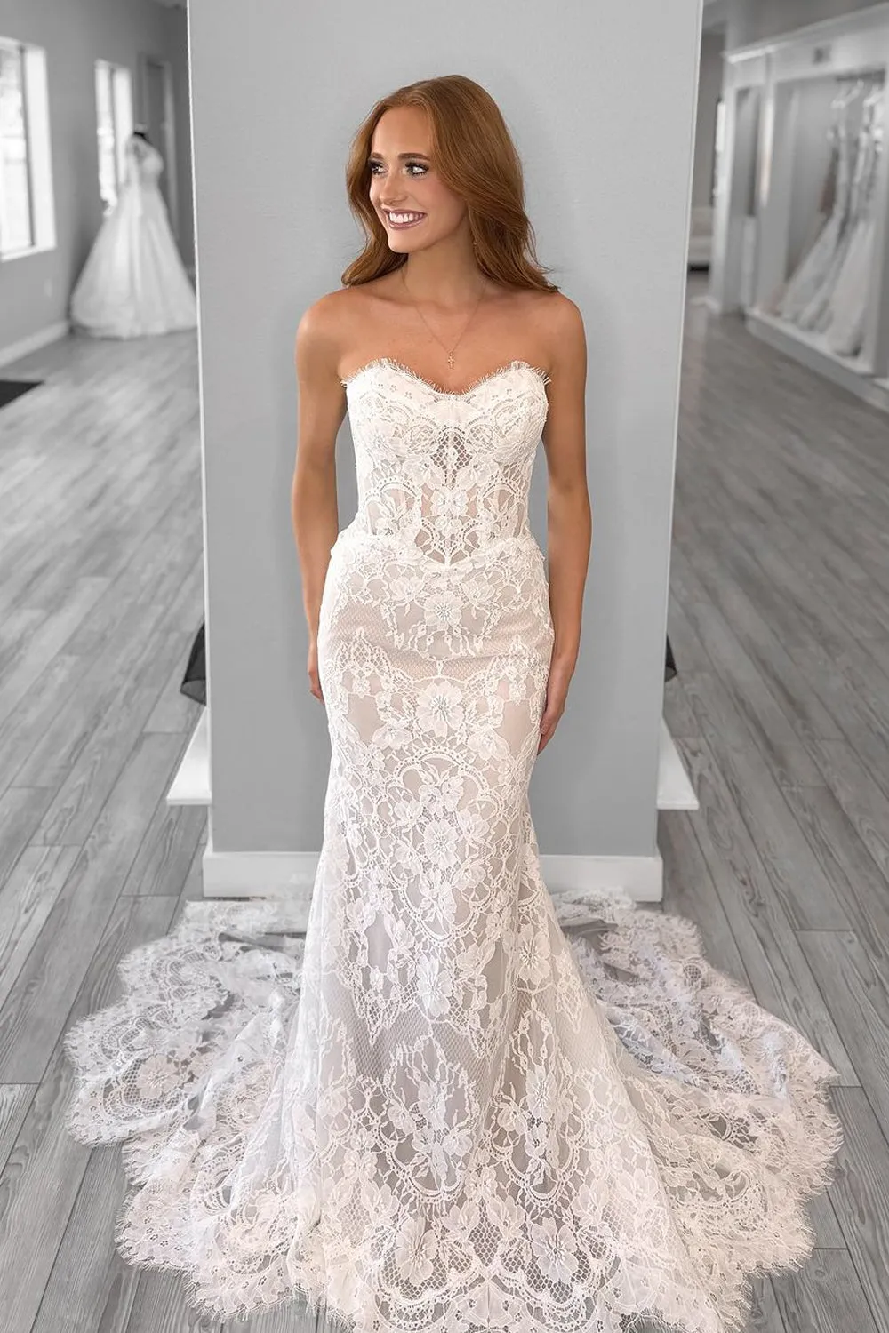 Fashion Mermaid Sweetheart Lace Wedding Dresses with Appliques