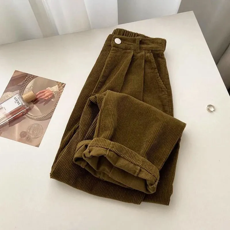 Flytonn-cute winter outfits casual winter outfits christmas outfit party look inspos High Waist Retro Corduroy Long Pants