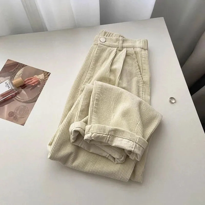 Flytonn-cute winter outfits casual winter outfits christmas outfit party look inspos High Waist Retro Corduroy Long Pants