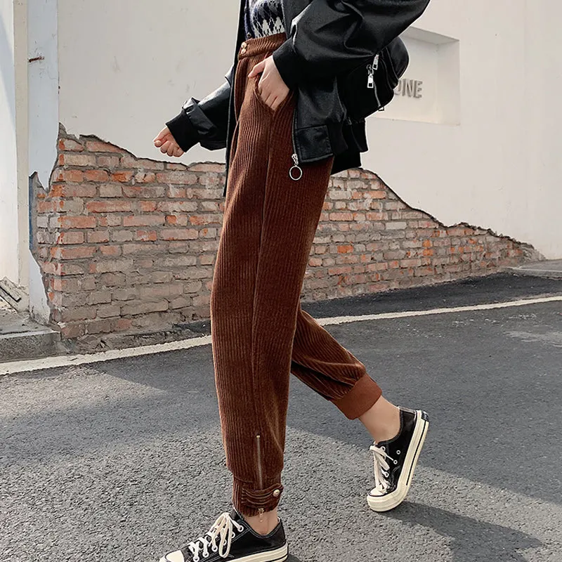 Flytonn-cute winter outfits casual winter outfits christmas outfit party look inspos High Waist Zipper Corduroy Pencil Long Pants