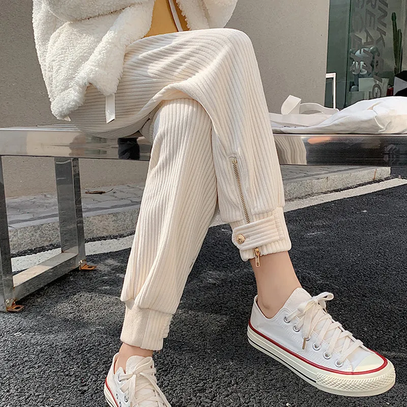 Flytonn-cute winter outfits casual winter outfits christmas outfit party look inspos High Waist Zipper Corduroy Pencil Long Pants