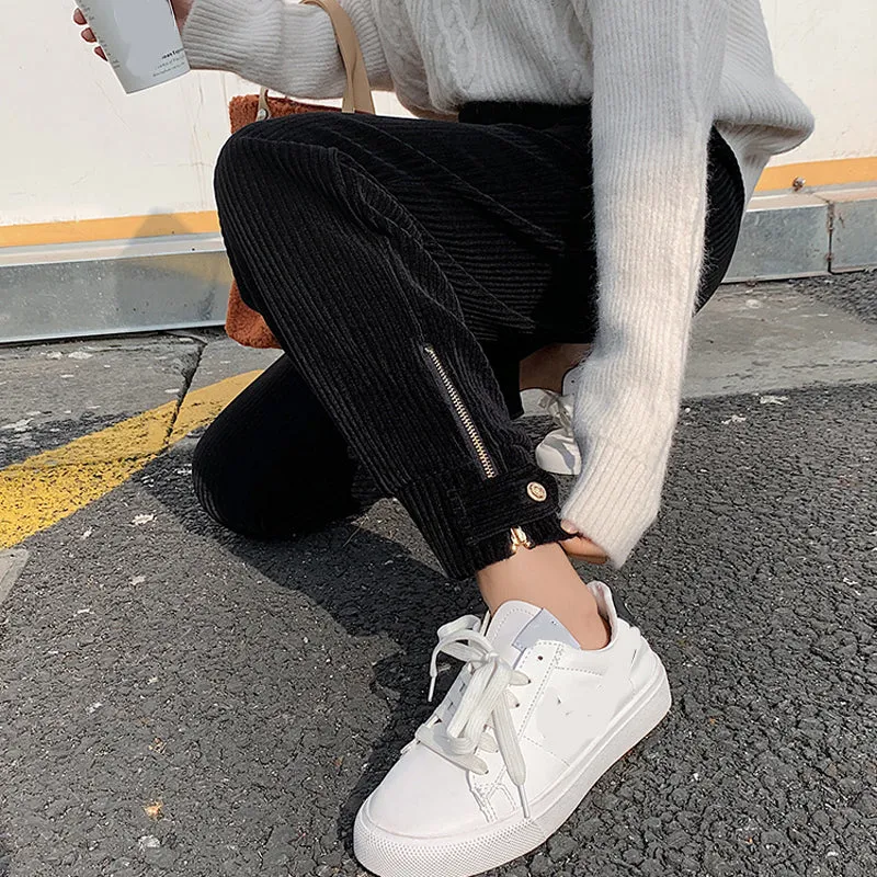 Flytonn-cute winter outfits casual winter outfits christmas outfit party look inspos High Waist Zipper Corduroy Pencil Long Pants