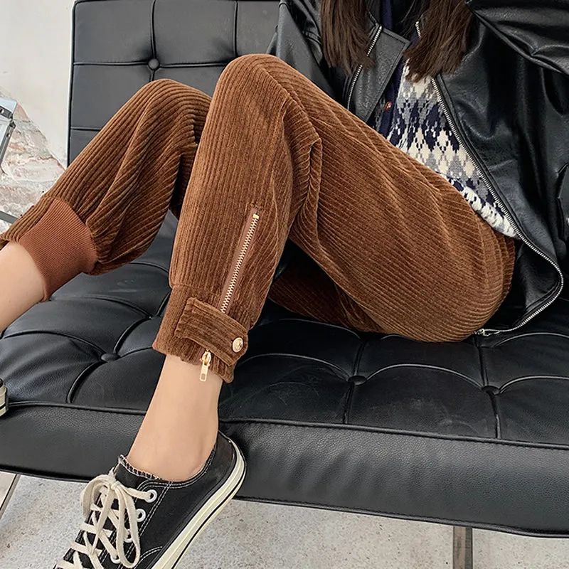 Flytonn-cute winter outfits casual winter outfits christmas outfit party look inspos High Waist Zipper Corduroy Pencil Long Pants