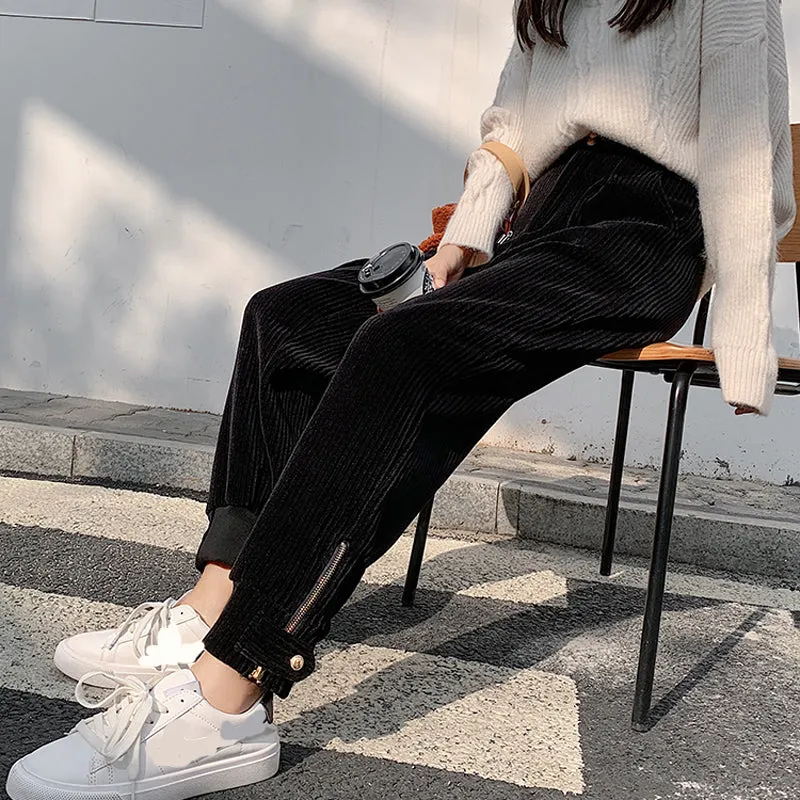 Flytonn-cute winter outfits casual winter outfits christmas outfit party look inspos High Waist Zipper Corduroy Pencil Long Pants