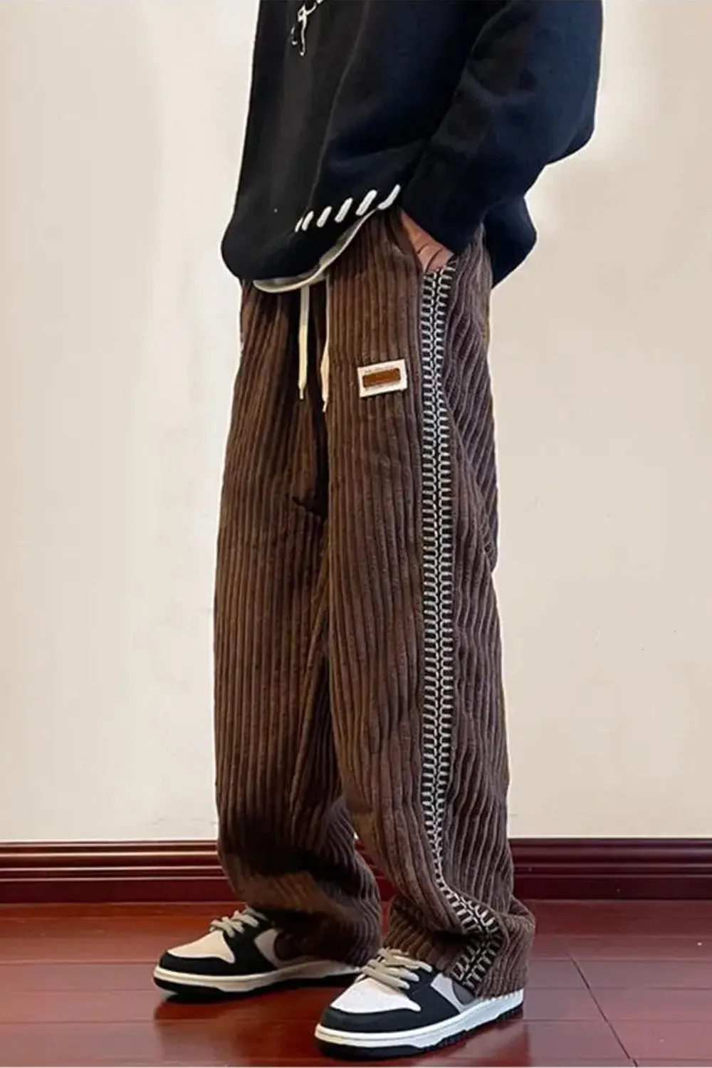 Flytonn-cute winter outfits casual winter outfits christmas outfit party look inspos Loose Side Pattern Corduroy Men Pants
