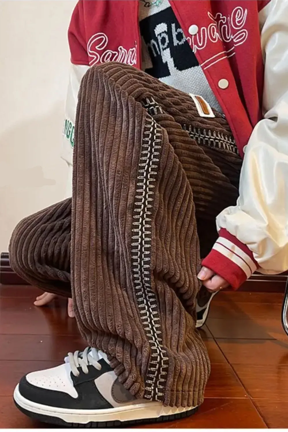 Flytonn-cute winter outfits casual winter outfits christmas outfit party look inspos Loose Side Pattern Corduroy Men Pants