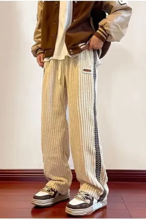 Flytonn-cute winter outfits casual winter outfits christmas outfit party look inspos Loose Side Pattern Corduroy Men Pants